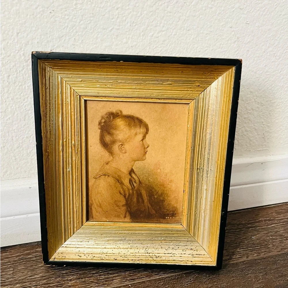 Vintage Gold and Black Framed Portrait - Sidney Bell”Charlotte “ 6/8 Inch
